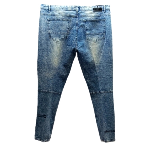 Red Ape Moto Biker Acid Wash Blue Jean Whisker Distress Ribs 46 Skinny Big Tall - Picture 2 of 12